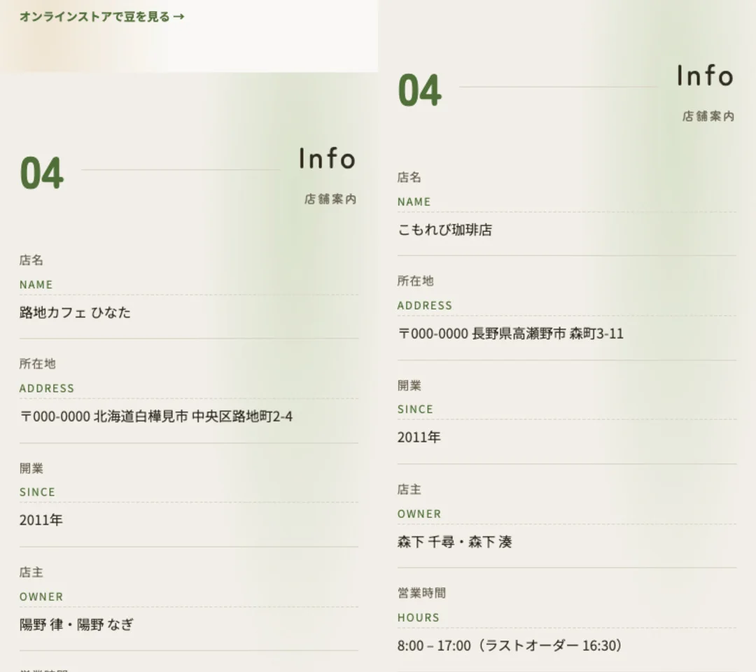 営業時間、定休日、住所などの店舗情報を変更した比較