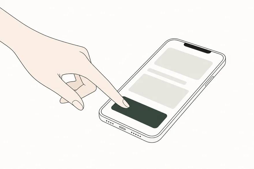 スマホの購入ボタンを指でタップするイラスト