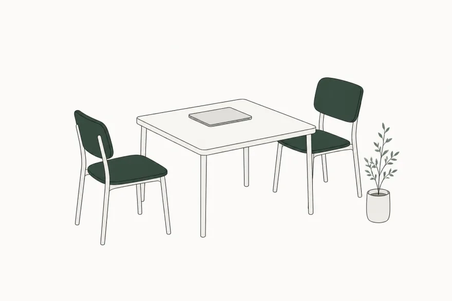 誰も使っていない小さな会議テーブルと椅子のイラスト